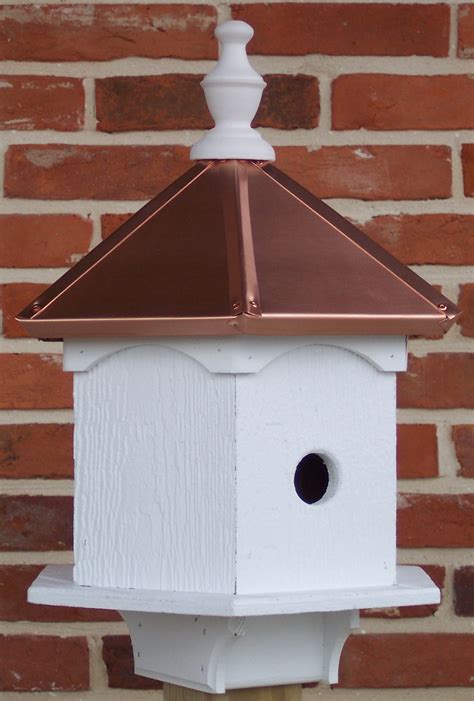 metal roof bird house|copper top birdhouse base only.